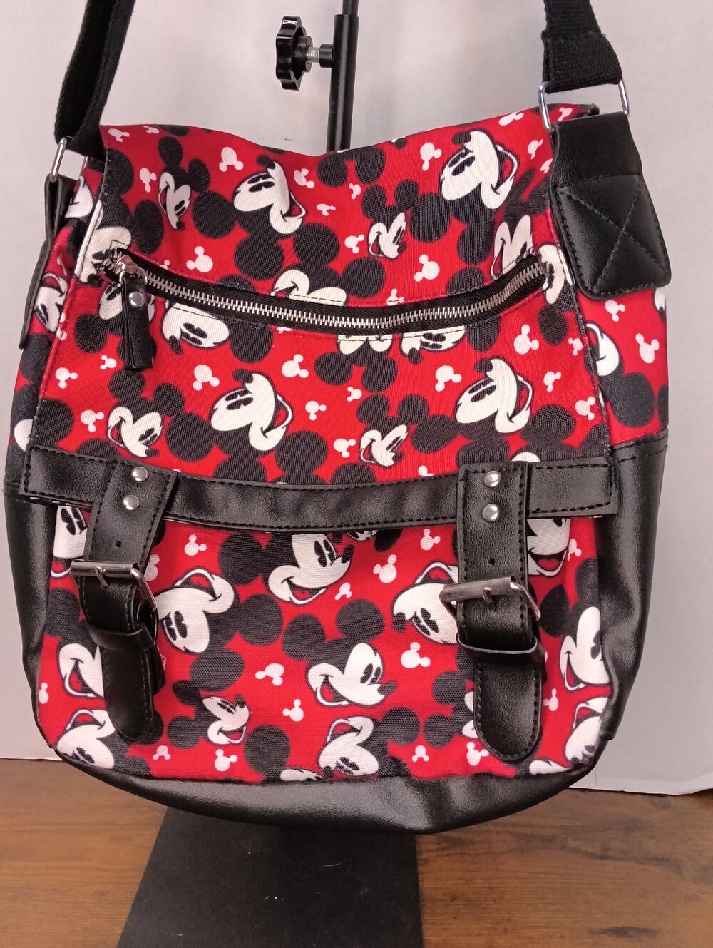 Disney Red Mickey Mouse Pattern Crossbody Bag with Black Trim